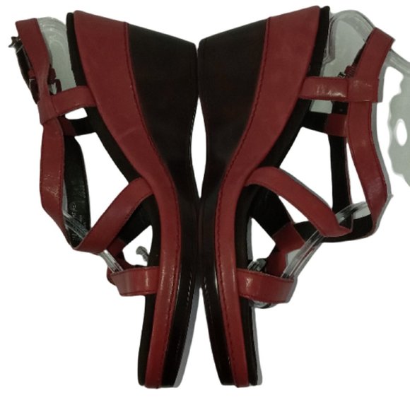 AEROSOLES Shoes - Aerosoles Sandals Red Leather Wedge Strappy High Heel Shoes Womens Size 8.5